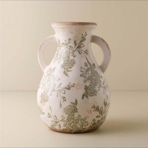 Distressed Floral Vase with Handles - Magnolia